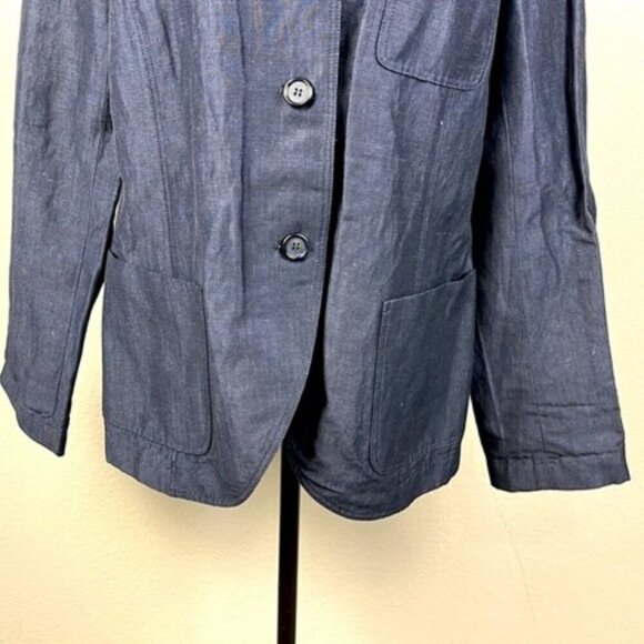 Lafayette 148 Linen/Wool Blazer Mandarin Collar Navy Blue Button Jacket 10 - Picture 4 of 8